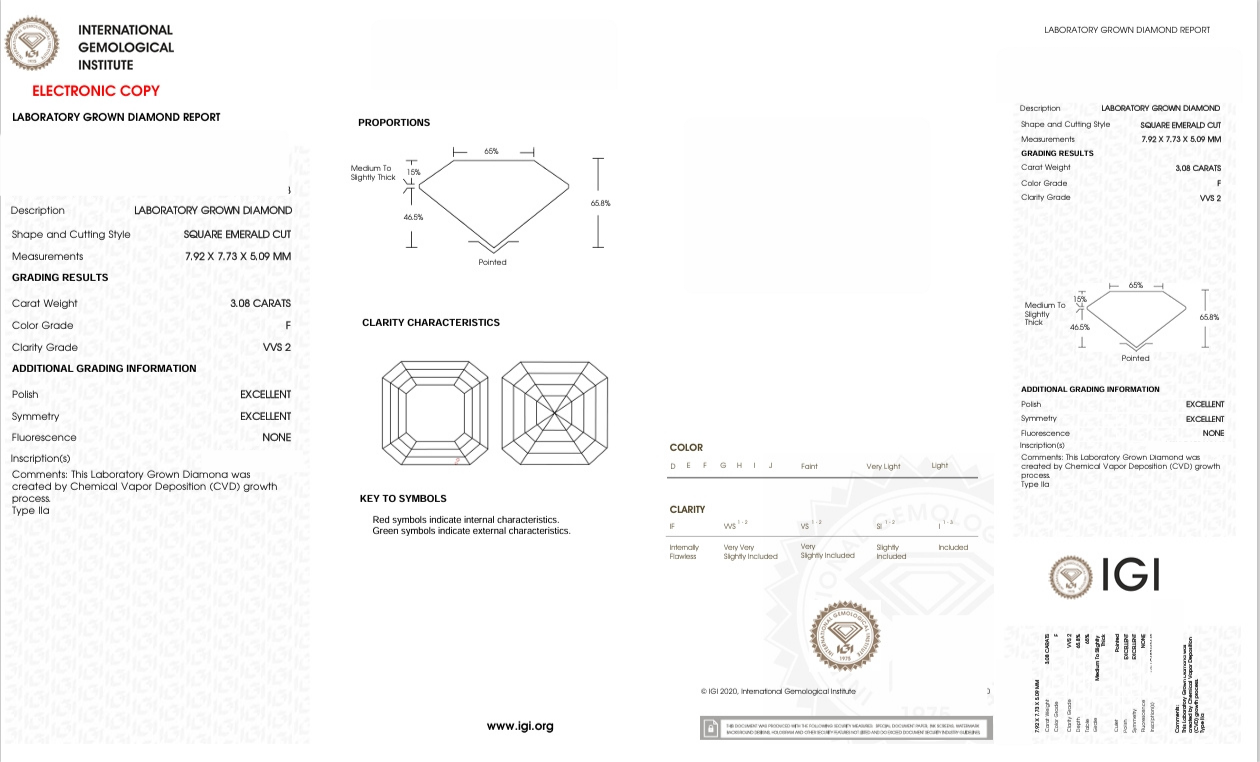 DAR14 - X-114-259 Asscher Diamond IGI Lab- Grown 3.08 Carat