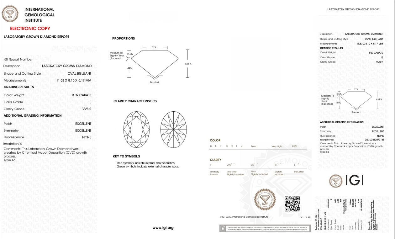 DO15 - X-115-1099 -  Oval Diamond IGI - Lab Grown 3.09 Carat