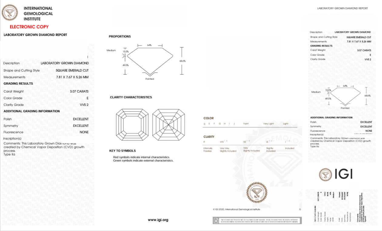 DAR16 - X-112-244 Asscher Diamond IGI Lab- Grown 3.07 Carat