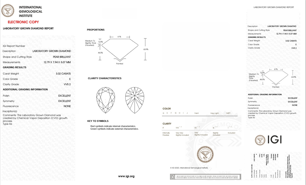 DPR17 - X-110-158 Pear diamond IGI Lab-Grown 3.02 Carat