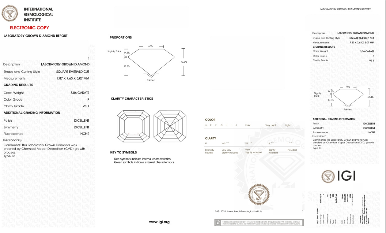 DAR18 - X-112-360 Asscher Diamond IGI Lab- Grown 3.06 Carat