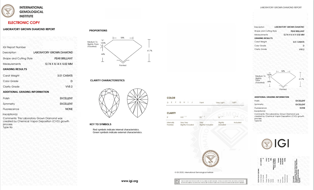 DPR19 - X-104-335 Pear diamond IGI Lab-Grown 3.01 Carat