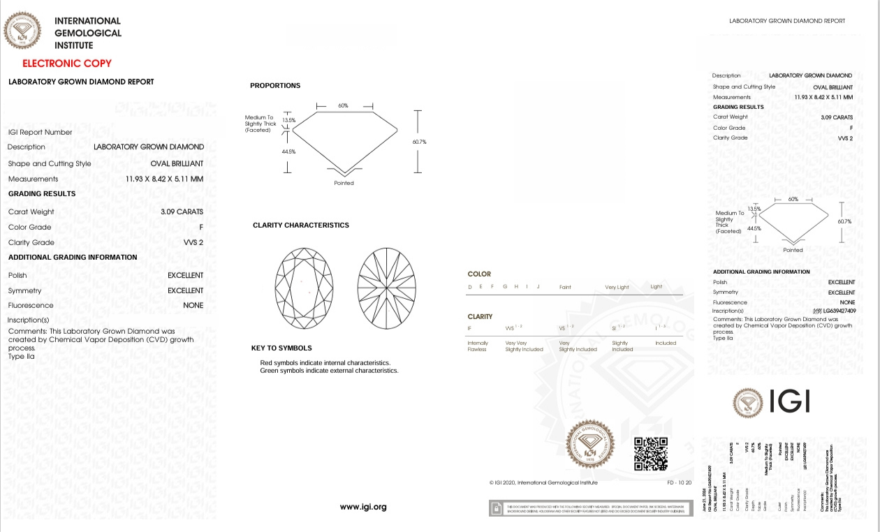 DO19 - X-108-328 -  Oval Diamond IGI - Lab Grown 3.09 Carat