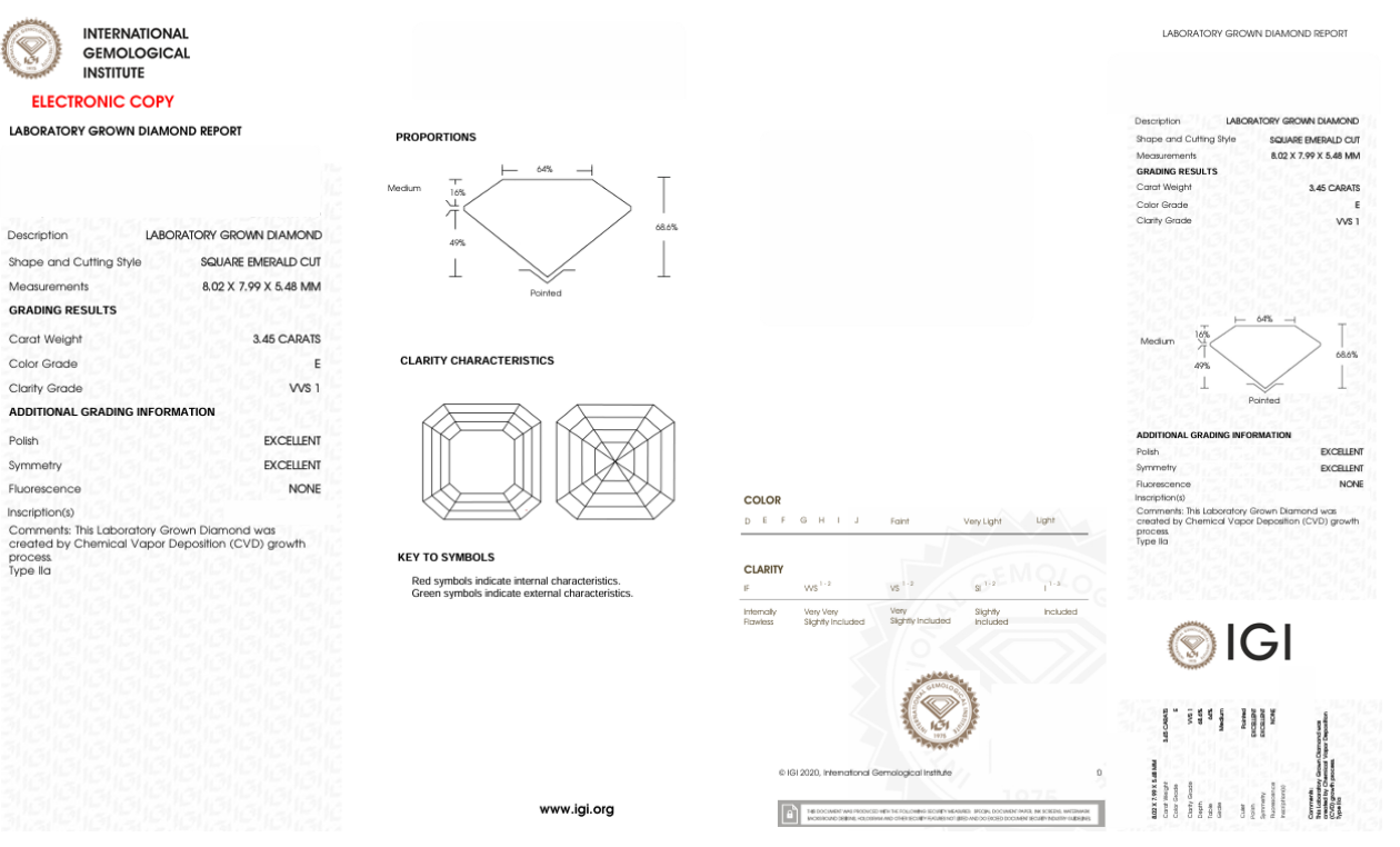 DAR1 - X-116-396 Asscher Diamond IGI Lab- Grown 3.45 Carat