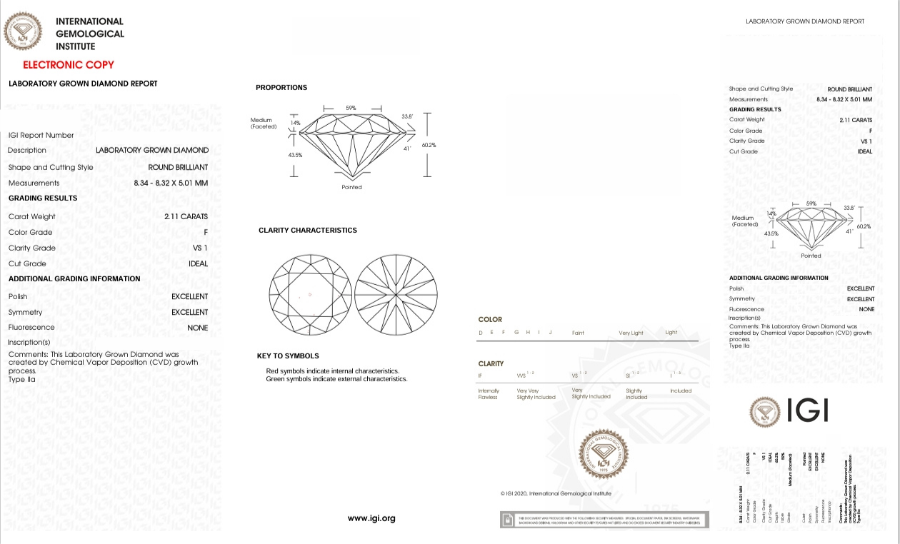 DR212 - 9406-J Round Diamond IGI Lab-Grown 2.11 carat