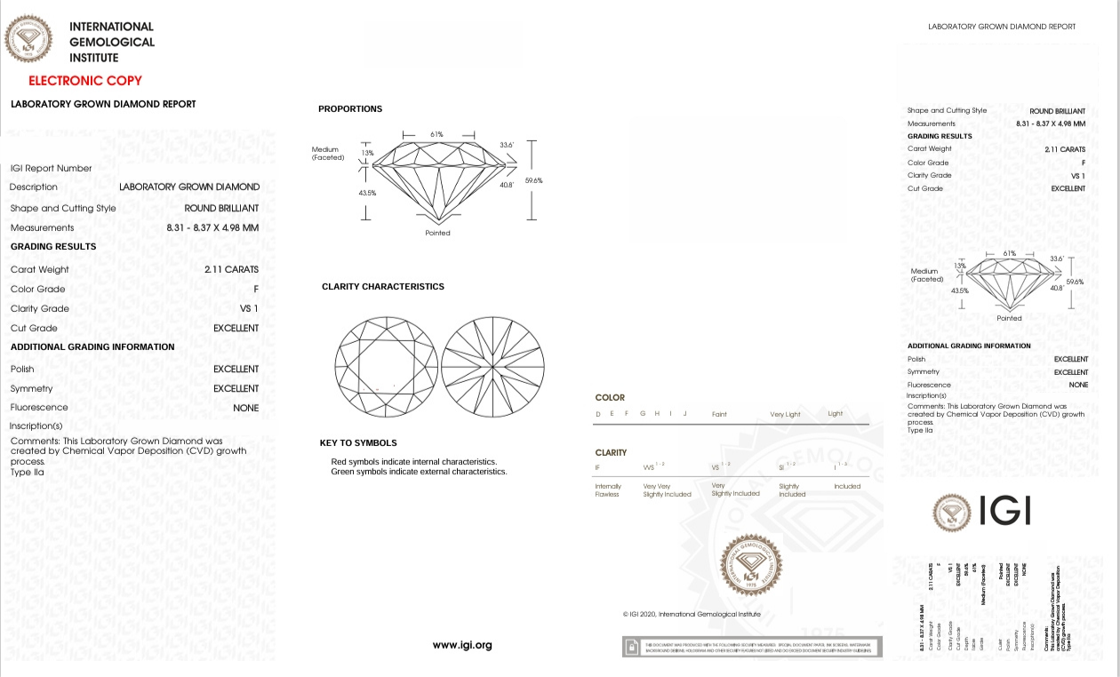 DR213 - 8258-J Round Diamond IGI Lab-Grown 2.11 carat