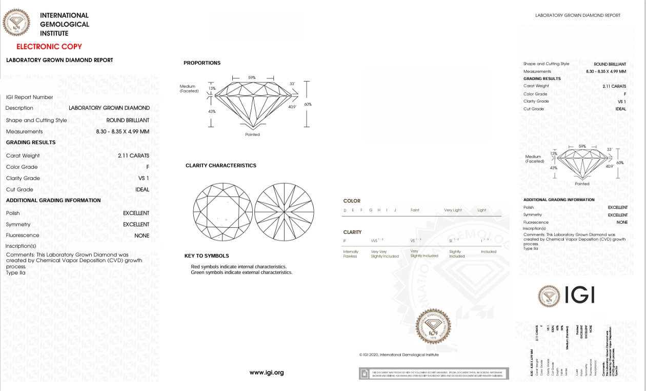 DR215 - X-111-043 Round Diamond IGI Lab-Grown 2.11 carat