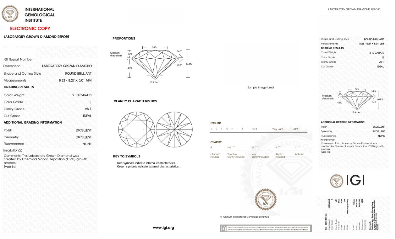 DR217 - X-106-070 Round Diamond IGI Lab-Grown 2.1 carat