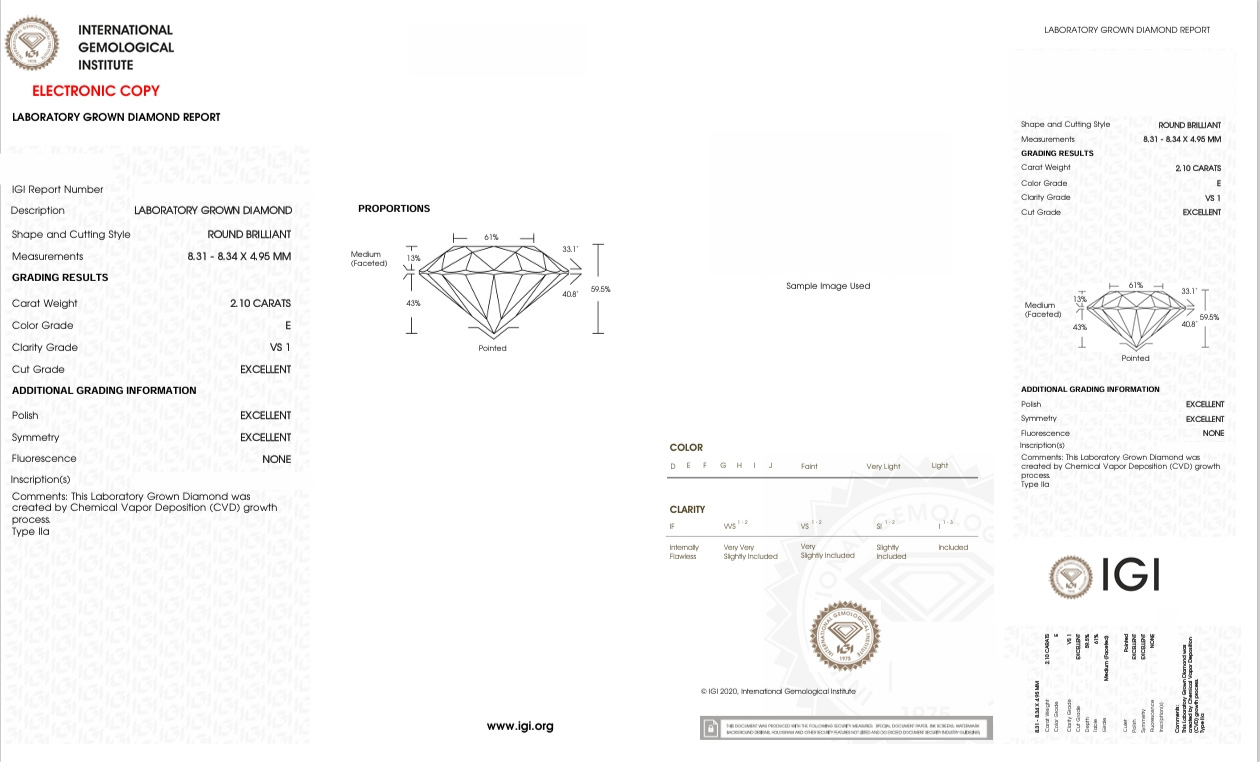 DR218 - X-111-044 Round Diamond IGI Lab-Grown 2.1 carat