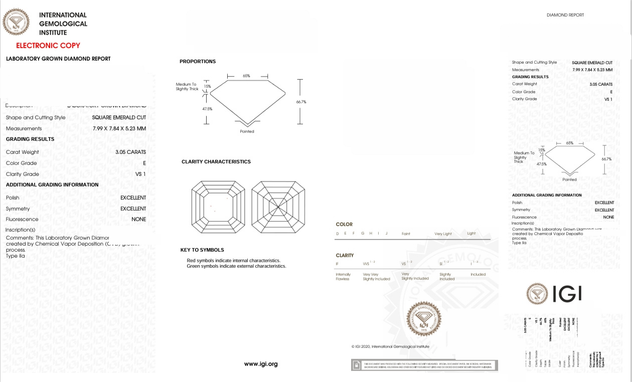 DAR21 - X-100-298 Asscher Diamond IGI Lab- Grown 3.05 Carat