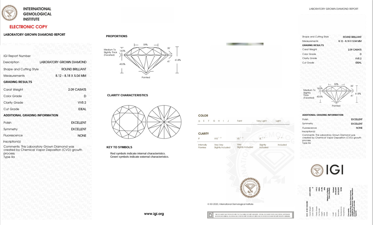 DR228 - X-117-1924 Round Diamond IGI Lab-Grown 2.09 carat