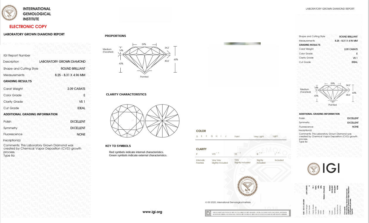 DR231 - X-117-068 Round Diamond IGI Lab-Grown 2.09 carat