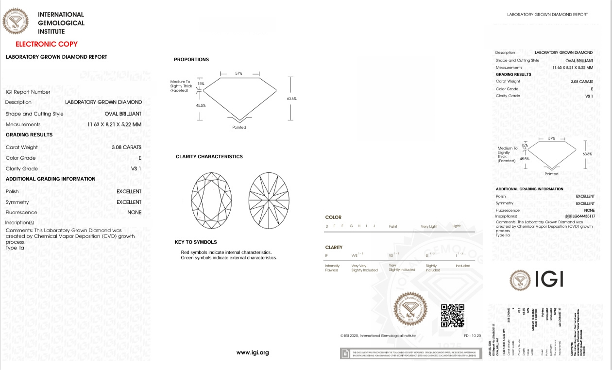 DO24 - B-108-826 -  Oval Diamond IGI - Lab Grown 3.08 Carat