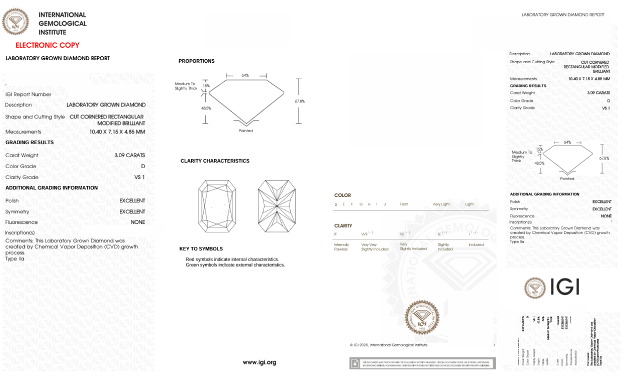 DRT26 - X-112-038 Radiant Diamond IGI Lab - Grown 3.09 Carat