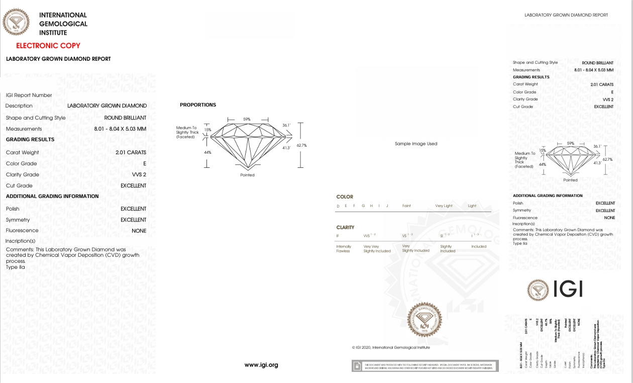 DR282 - X-117-052 Round Diamond IGI Lab-Grown 2.01 carat