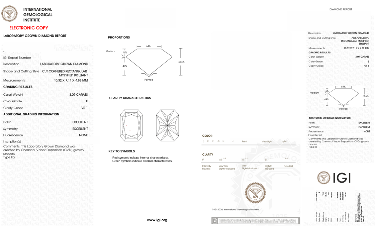 DRT29 - X-95-430 Radiant Diamond IGI Lab - Grown 3.08 Carat