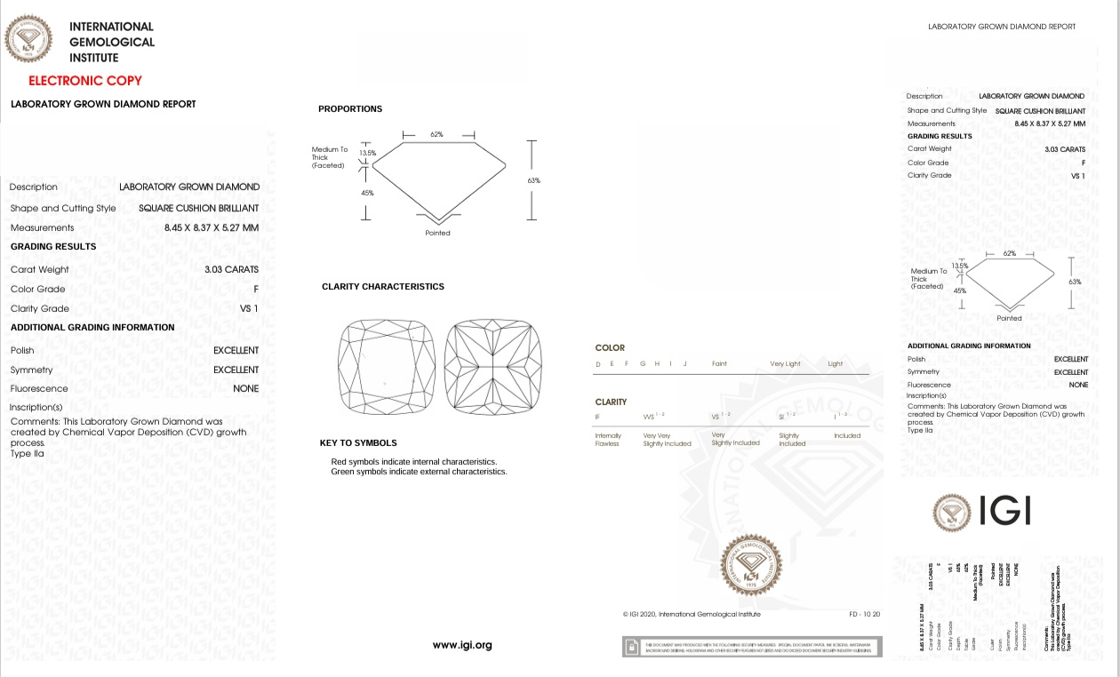 DCS29 - X-112-340 Cushion-S diamond IGI lab - Grown 3.03 Carat
