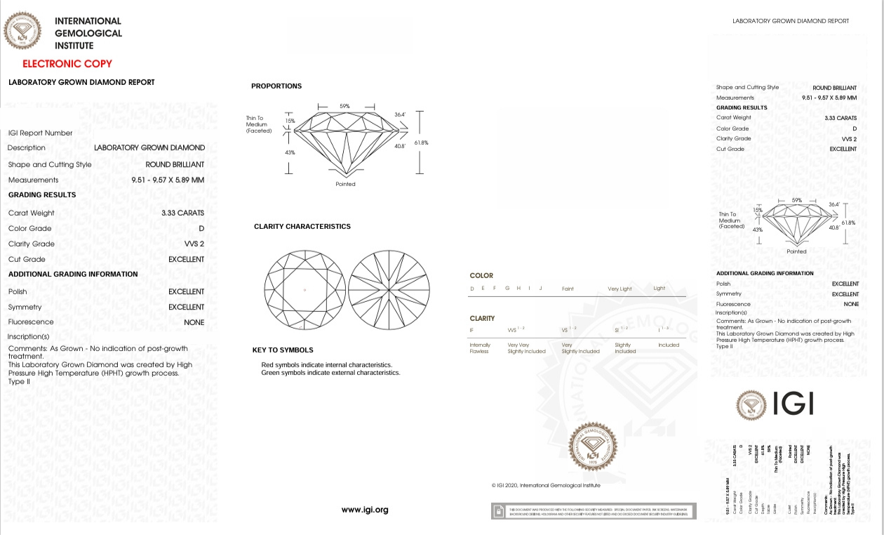 DR2 - X-112-032 Round Diamond IGI Lab-Grown 3.33 carat