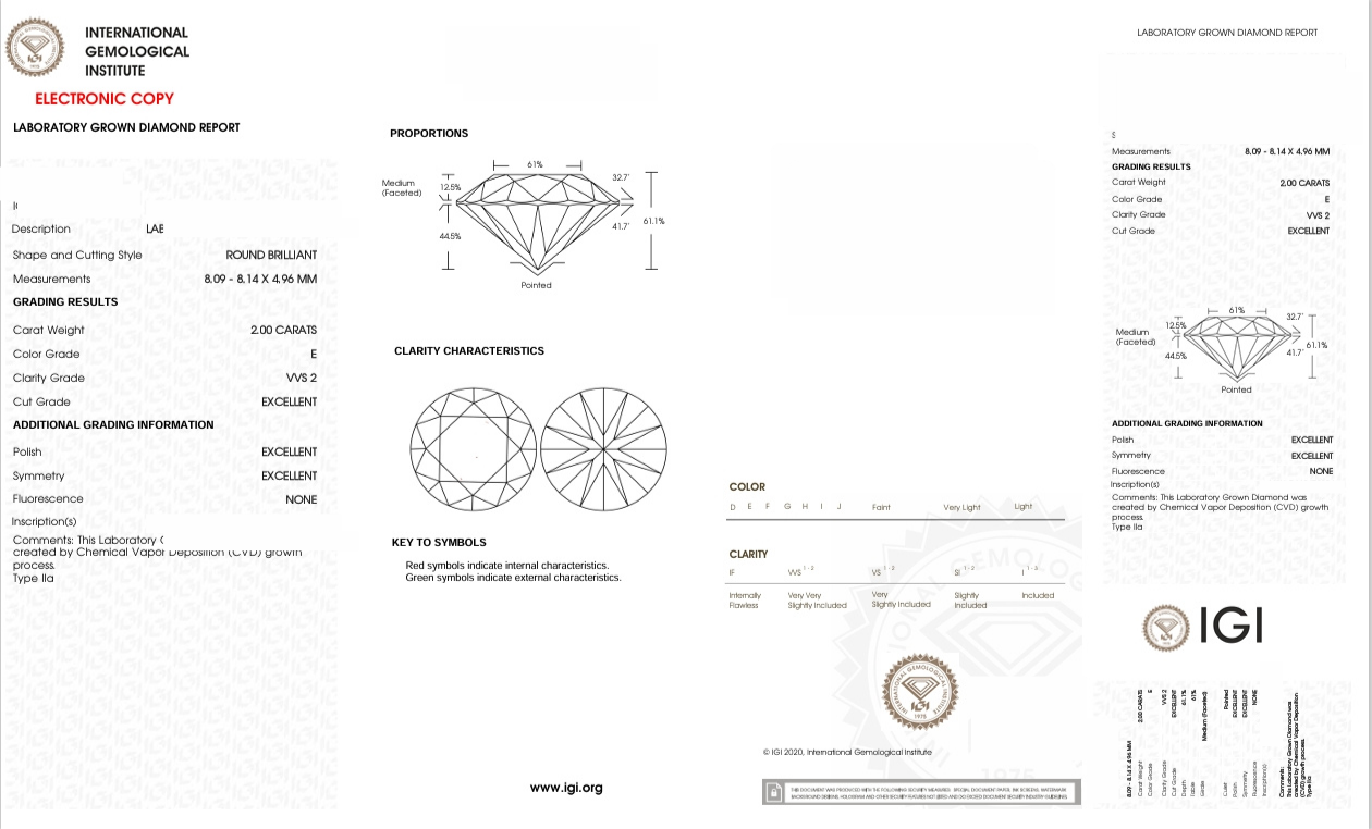 DR300 - NJ-117-038 Round Diamond IGI Lab-Grown 2 carat