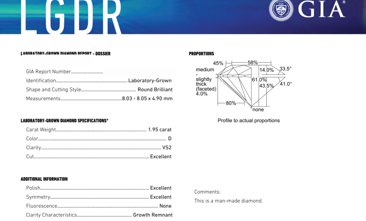 DR308 - X-111-090 Round Diamond GIA Lab-Grown 1.95 carat