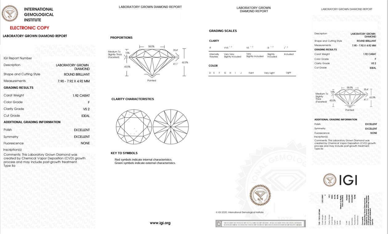 DR312 - X-109-074 Round Diamond IGI Lab-Grown 1.92 carat