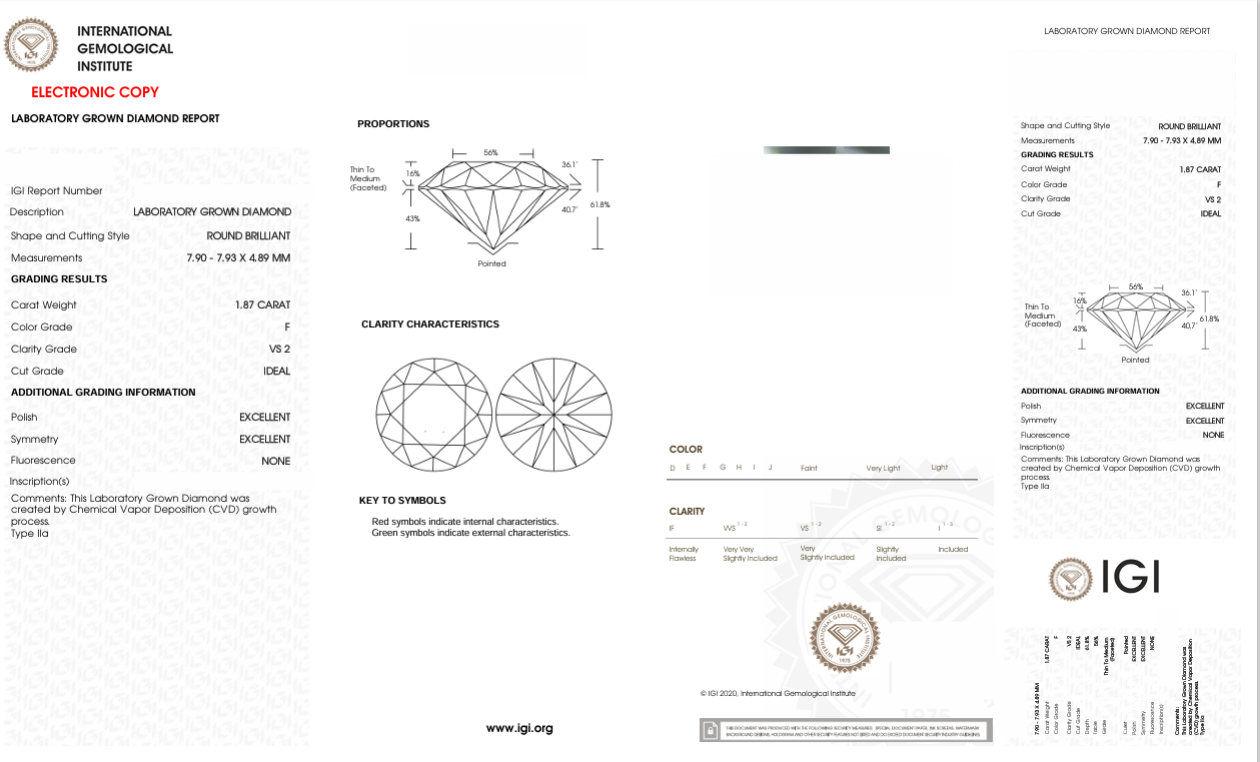 DR313 - X-111-092 Round Diamond IGI Lab-Grown 1.87 carat