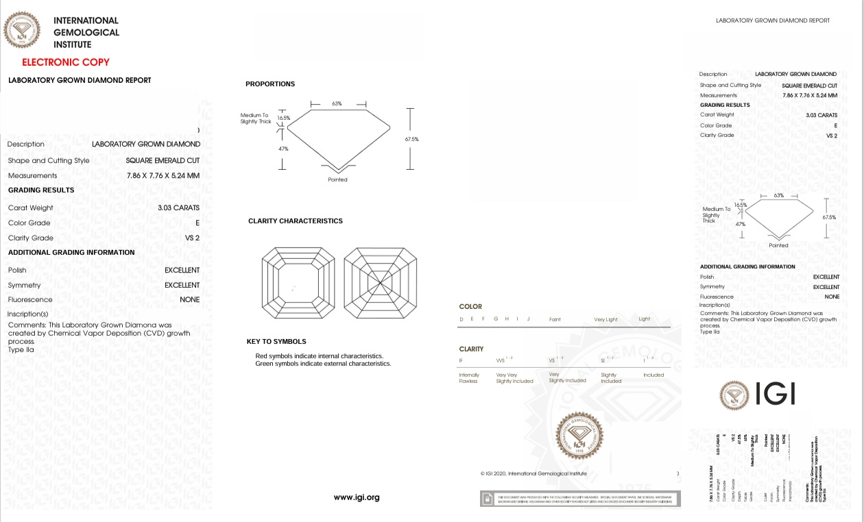 DAR31 - X-109-032 Asscher Diamond IGI Lab- Grown 3.03 Carat
