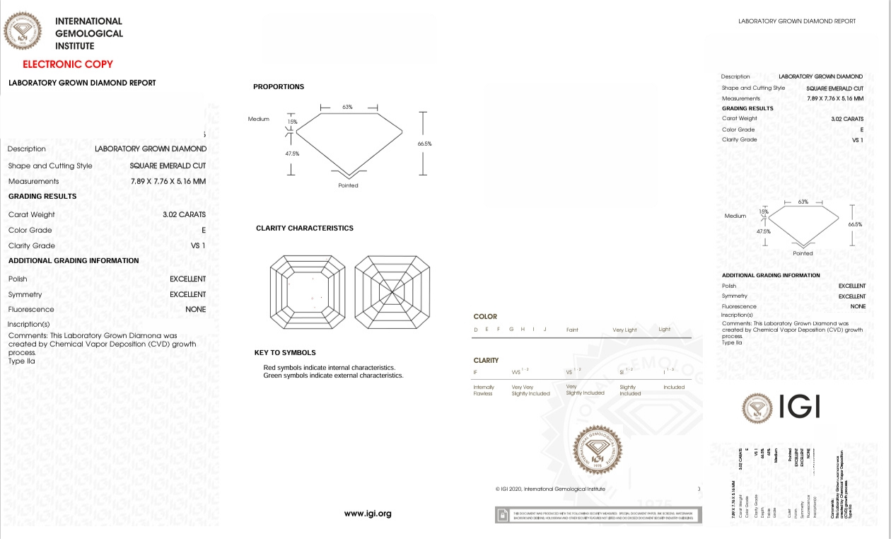 DAR33 - X-107-136 Asscher Diamond IGI Lab- Grown 3.02 Carat