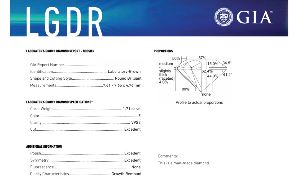 DR345 - X-97-058 Round Diamond GIA Lab-Grown 1.71 carat