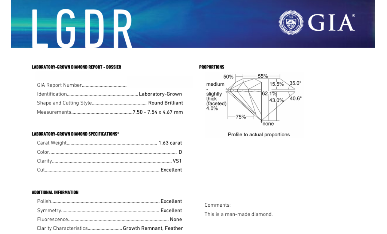 DR360 - X-95-090 Round Diamond GIA Lab-Grown 1.63 carat