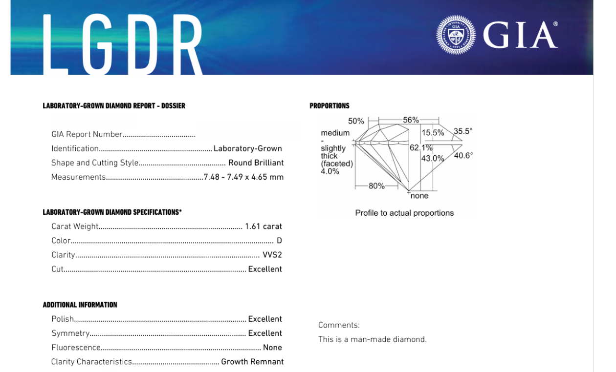 DR362 - X-95-088 Round Diamond GIA Lab-Grown 1.61 carat