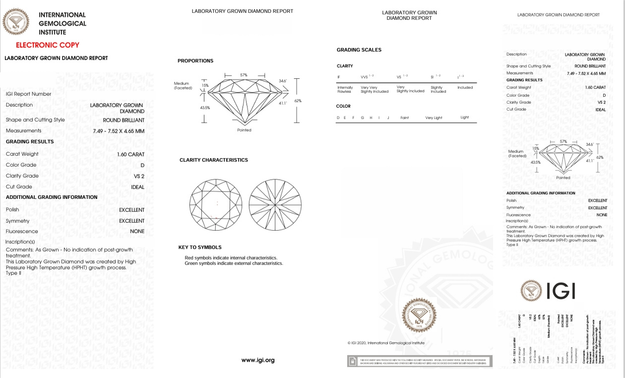 DR364 - X-94-074 Round Diamond IGI Lab-Grown 1.6 carat