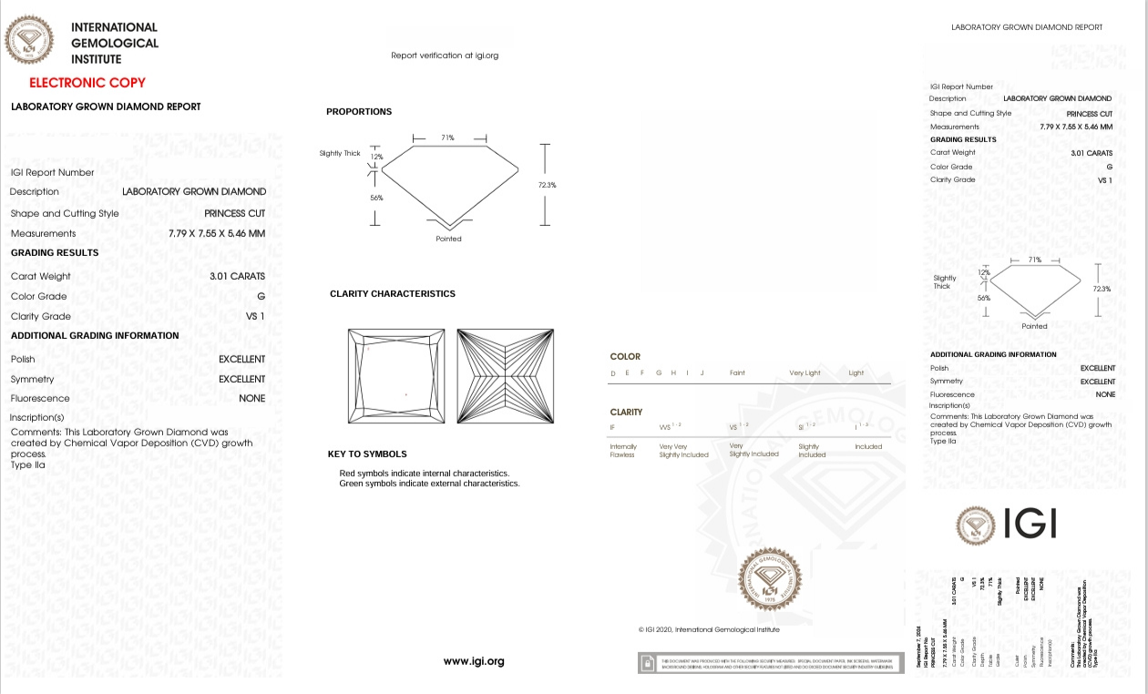 DP38 - X-112-363 Princess Diamond IGI Lab - Grown 3.01 Carat