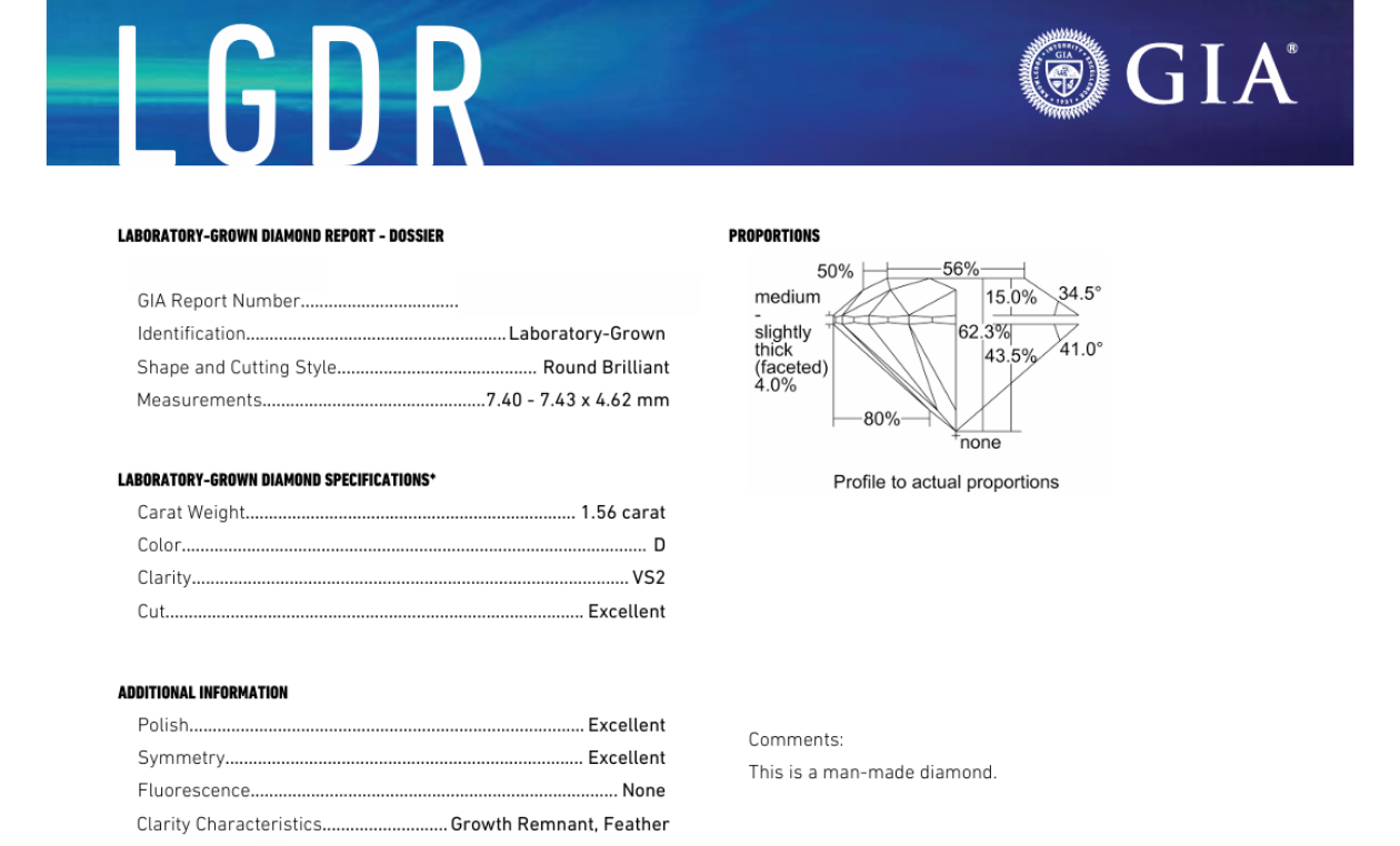 DR406 - X-97-063 Round Diamond GIA Lab-Grown 1.56 carat