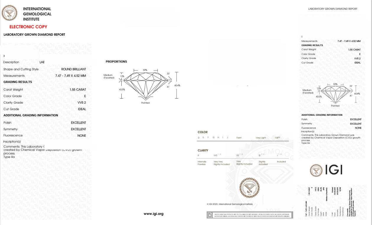 DR419 - NJ-117-067 Round Diamond IGI Lab-Grown 1.55 carat