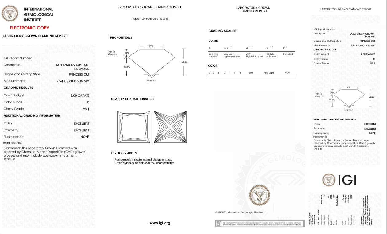 DP42 - X-84-145 Princess Diamond IGI Lab - Grown 3 Carat