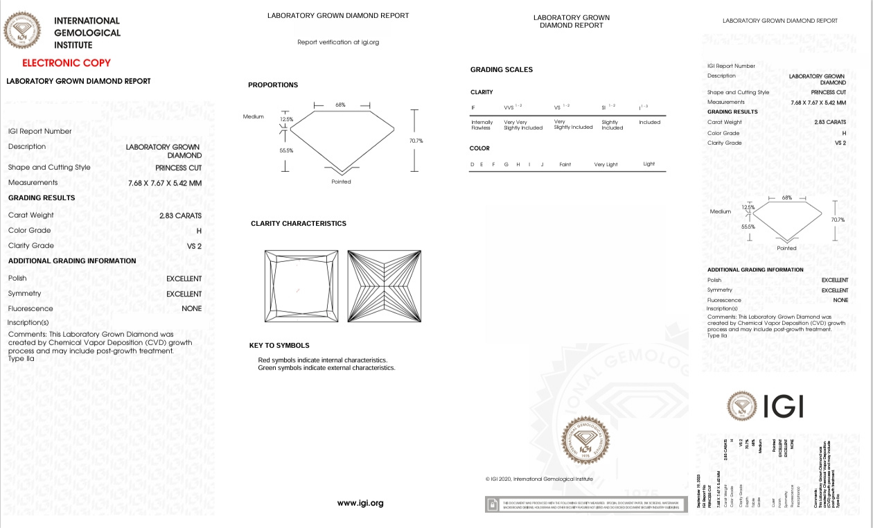 DP44 - X-73-086 Princess Diamond IGI Lab - Grown 2.83 Carat