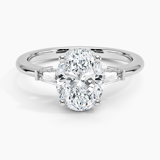 DDRG20 - Adorned Tapered Baguette Three Stone Diamond Engagement Ring