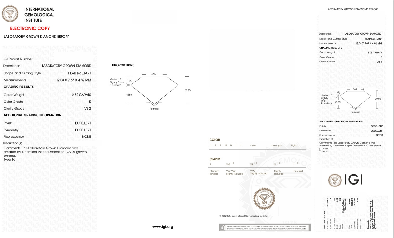 DPR51 - X-112-122 Pear diamond IGI Lab-Grown 2.52 Carat
