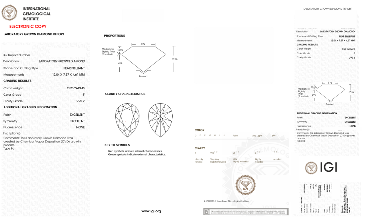 DPR53 - 6200-J Pear diamond IGI Lab-Grown 2.52 Carat