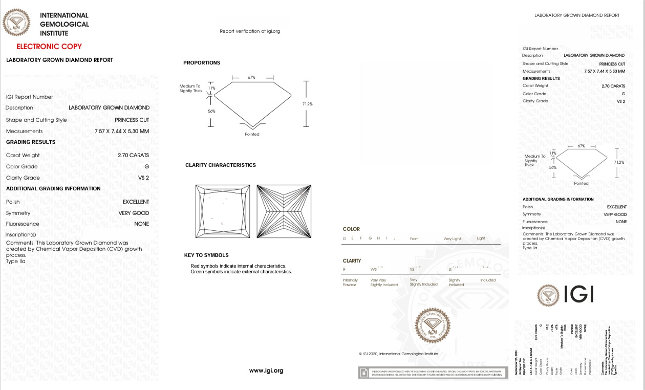 DP54 - X-115-211 Princess Diamond IGI Lab - Grown 2.7 Carat
