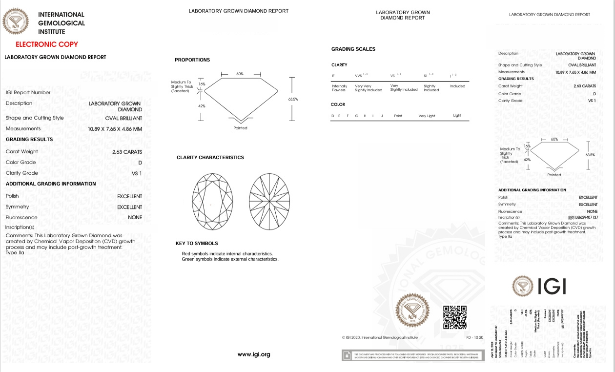 DO59 - X-94-448 -  Oval Diamond IGI - Lab Grown 2.63 Carat