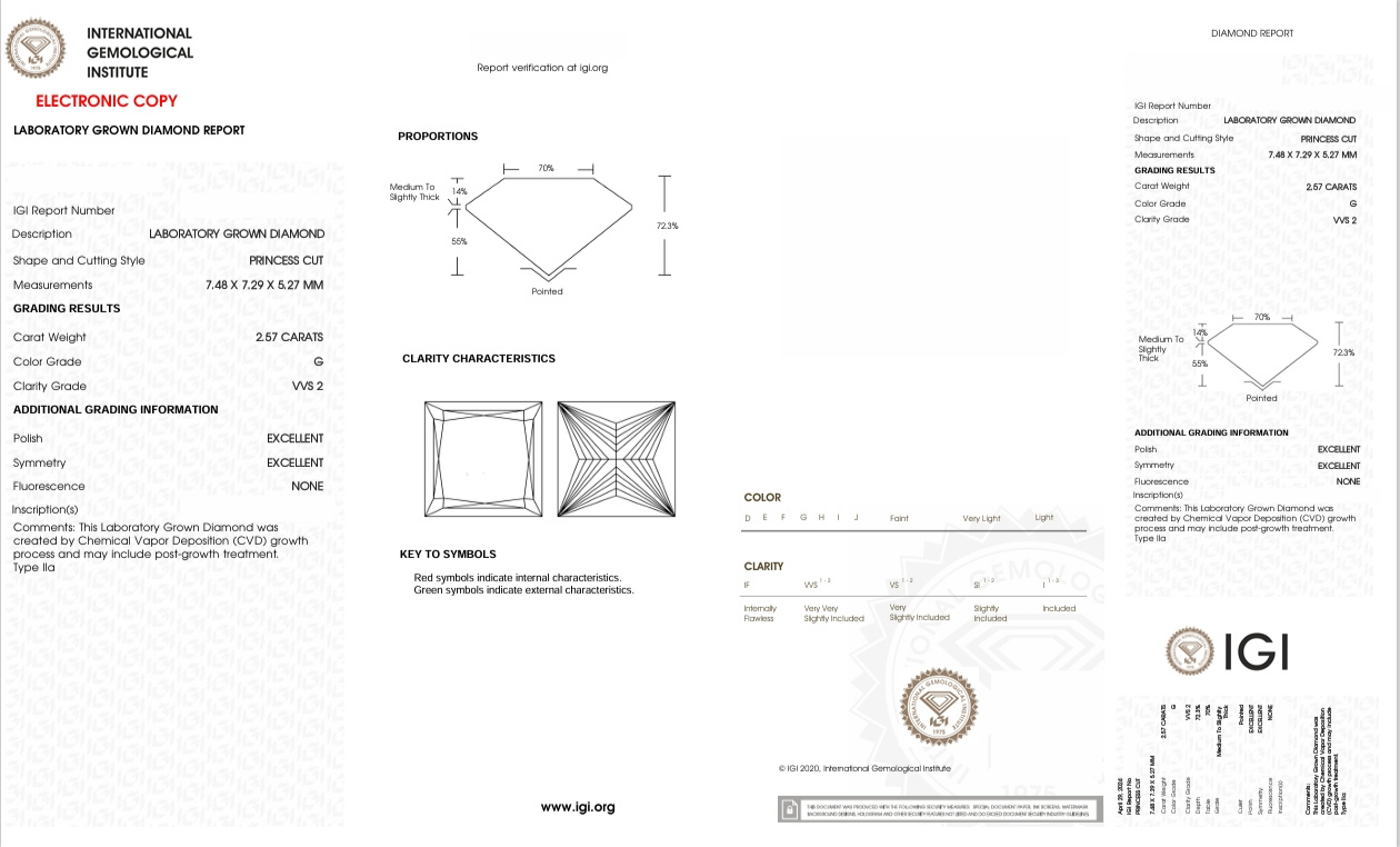 DP59 - X-97-332 Princess Diamond IGI Lab - Grown 2.57 Carat