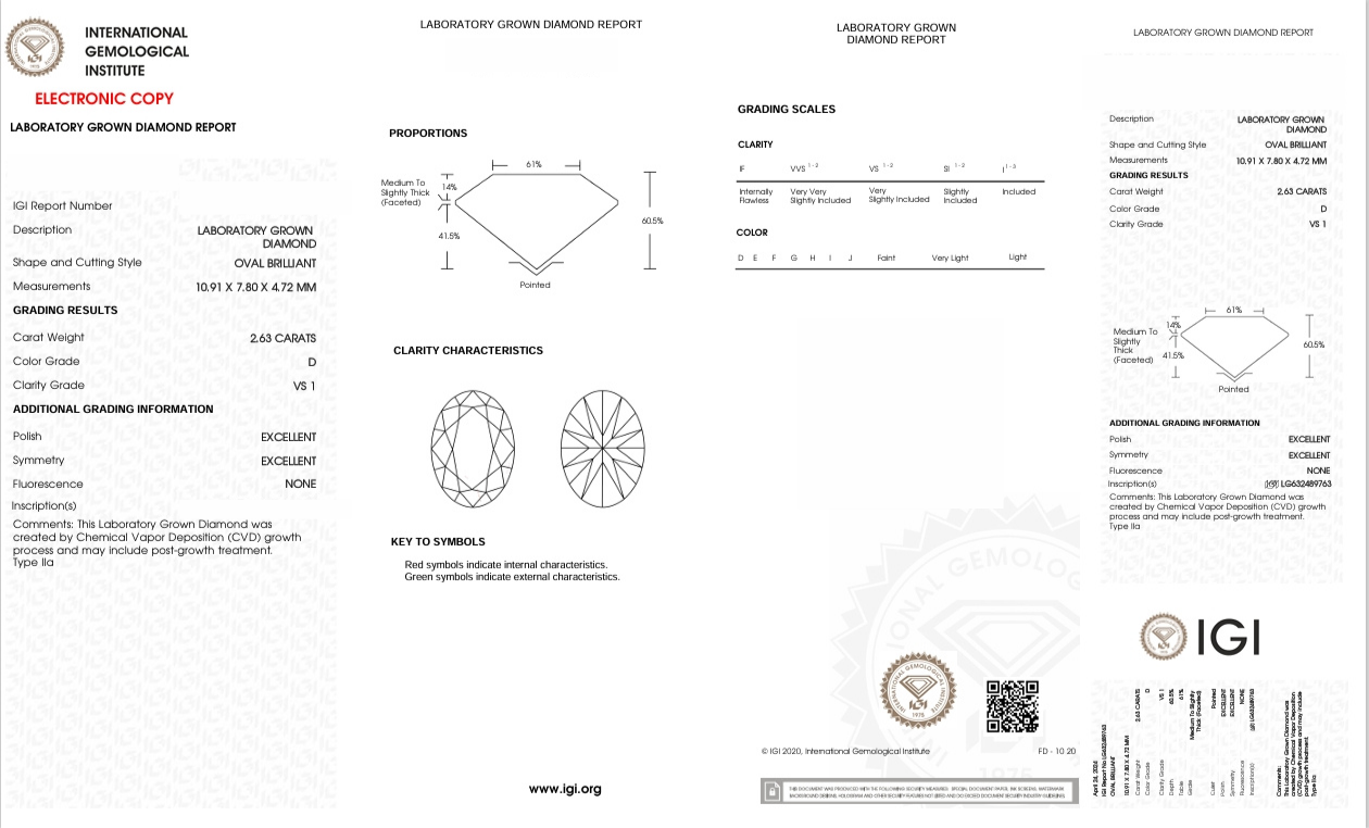 DO60 - X-98-648 -  Oval Diamond IGI - Lab Grown 2.63 Carat