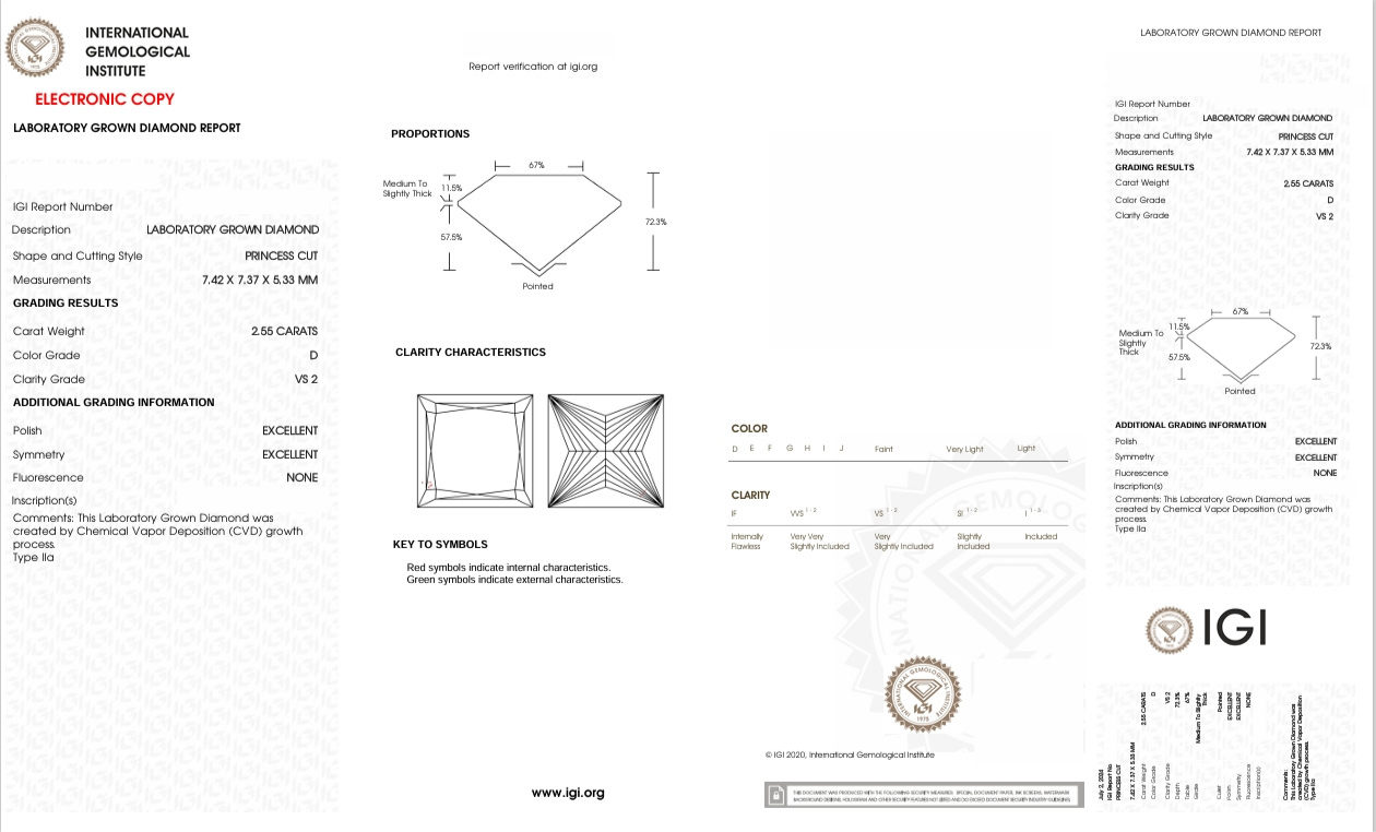 DP62 - X-104-227 Princess Diamond IGI Lab - Grown 2.55 Carat
