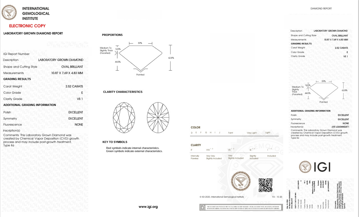 DO66 - X-104-314 -  Oval Diamond IGI - Lab Grown 2.52 Carat