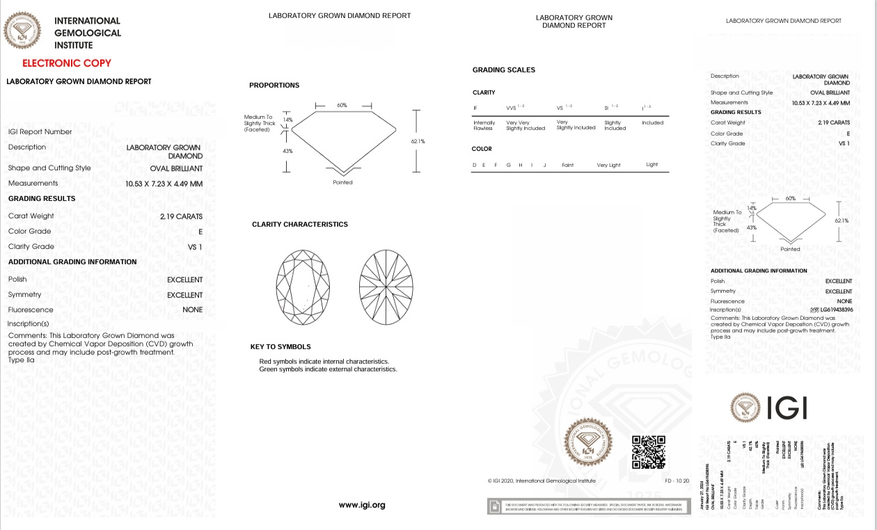 DO70 - X-88-396 -  Oval Diamond IGI - Lab Grown 2.19 Carat