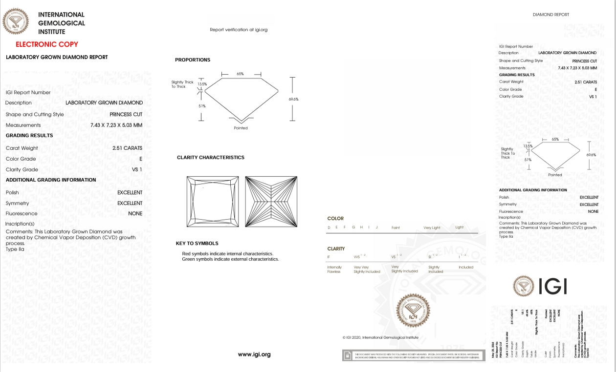 DP76 - X-107-034 Princess Diamond IGI Lab - Grown 2.51 Carat
