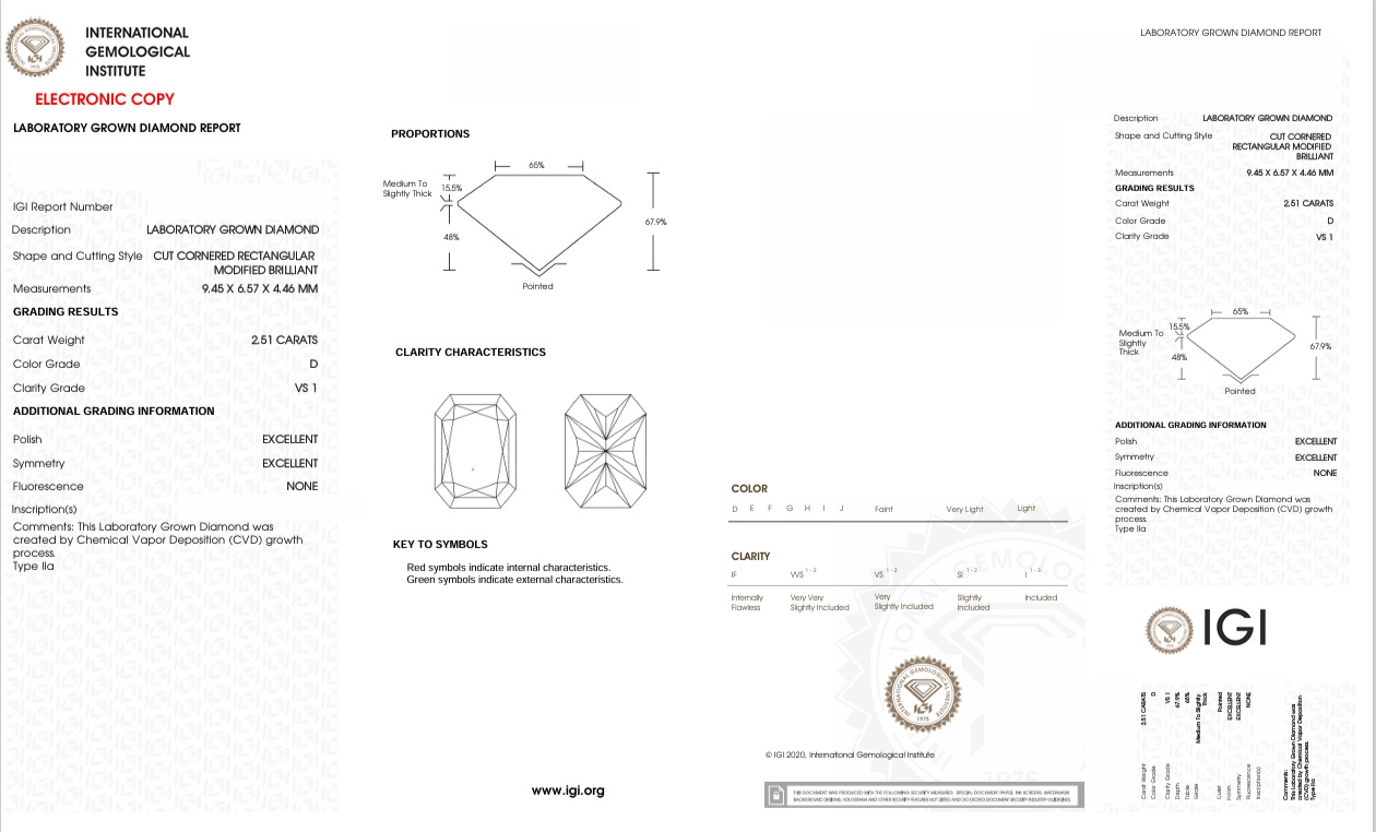 DRT82 - X-103-027 Radiant Diamond IGI Lab - Grown 2.51 Carat