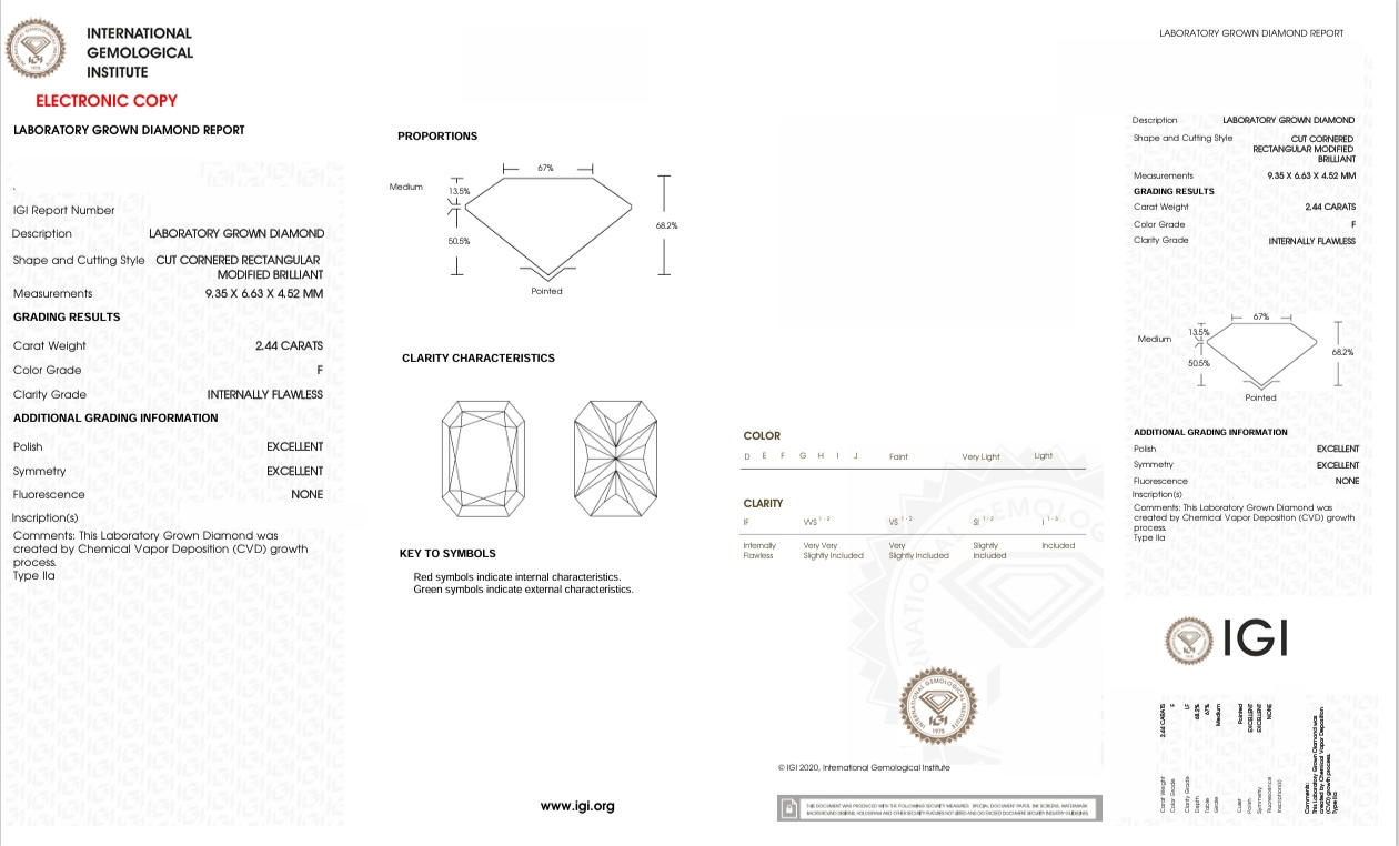 DRT85 - 2902-J Radiant Diamond IGI Lab - Grown 2.5 Carat